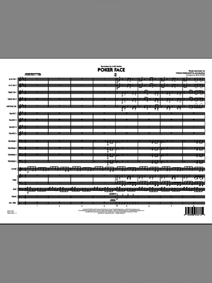 Poker Face (COMPLETE) sheet music for jazz band by Lady Gaga, RedOne and Rick Stitzel, intermediate skill level