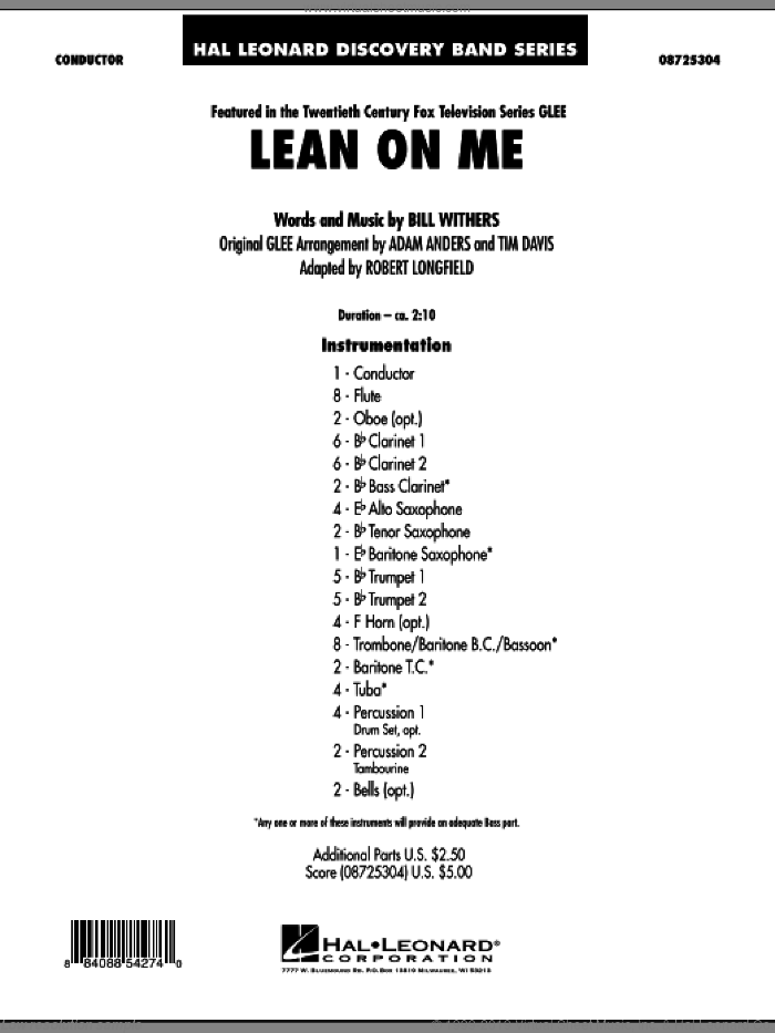 Lean On Me (COMPLETE) sheet music for concert band by Robert Longfield and Bill Withers, intermediate skill level