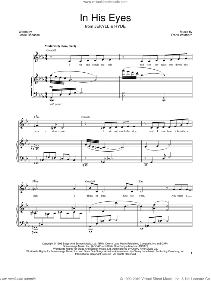 In His Eyes sheet music for voice and piano by Leslie Bricusse, Jekyll & Hyde (Musical) and Frank Wildhorn, intermediate skill level