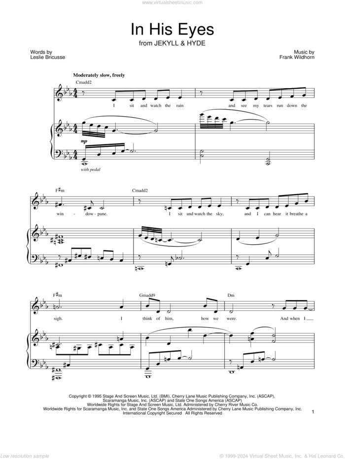 In His Eyes (from Jekyll and Hyde) sheet music for voice and piano by Leslie Bricusse, Jekyll & Hyde (Musical) and Frank Wildhorn, intermediate skill level