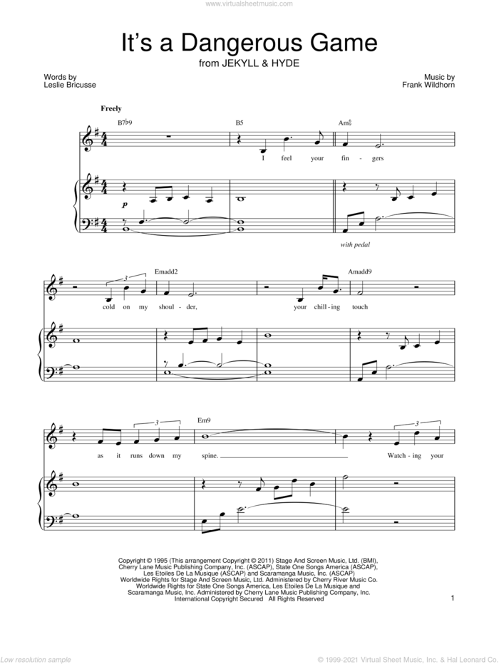 It's A Dangerous Game (from Jekyll and Hyde) sheet music for voice and piano by Leslie Bricusse, Jekyll & Hyde (Musical) and Frank Wildhorn, intermediate skill level