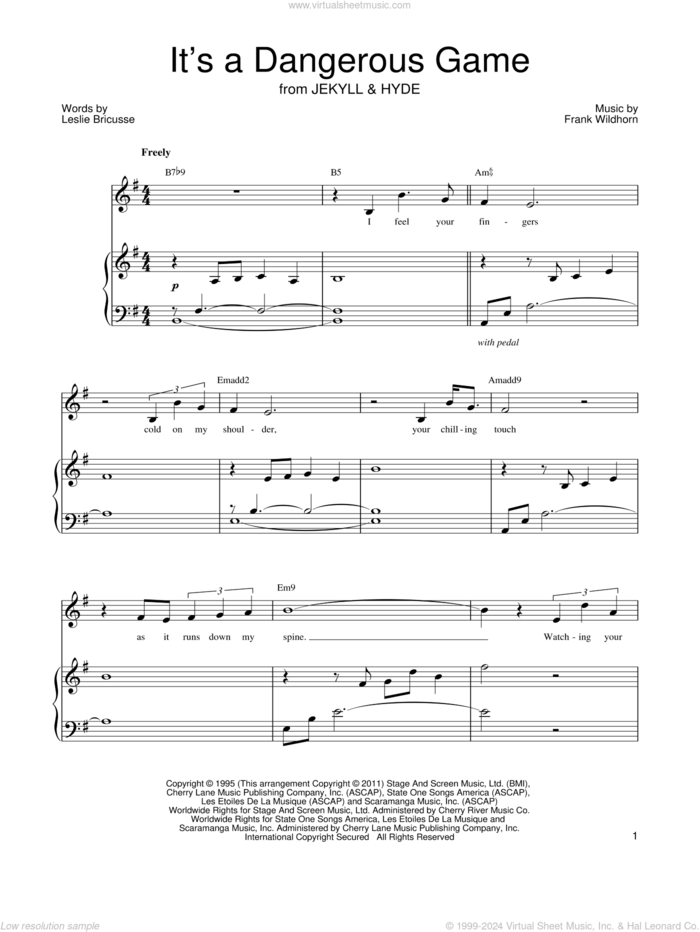 It's A Dangerous Game (from Jekyll and Hyde) sheet music for voice and piano by Leslie Bricusse, Jekyll & Hyde (Musical) and Frank Wildhorn, intermediate skill level