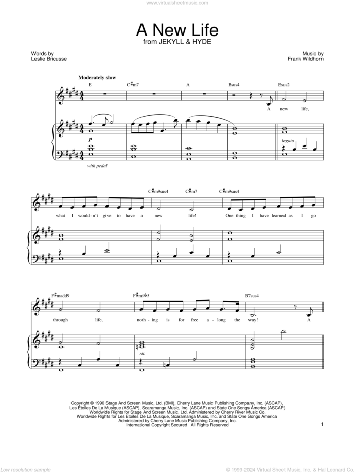 A New Life (from Jekyll and Hyde) sheet music for voice and piano by Leslie Bricusse, Jekyll & Hyde (Musical) and Frank Wildhorn, intermediate skill level