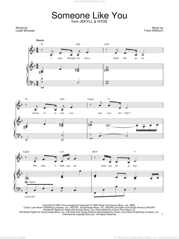 Someone Like You (from Jekyll and Hyde) sheet music for voice and piano by Leslie Bricusse, Jekyll & Hyde (Musical) and Frank Wildhorn, intermediate skill level