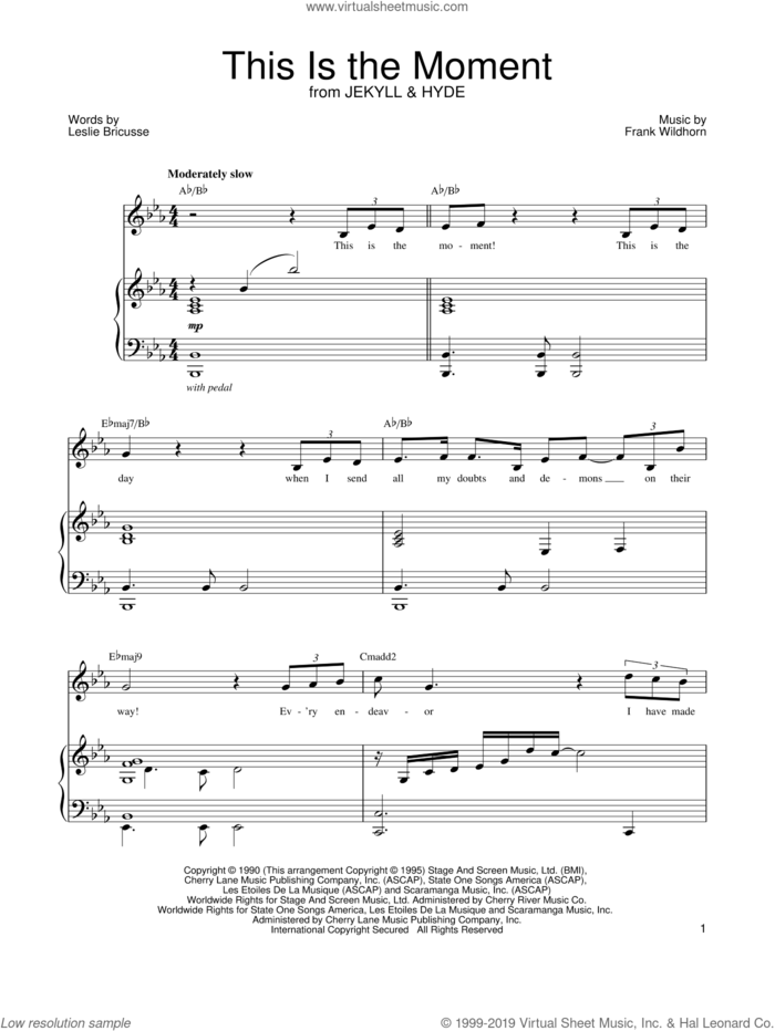 This Is The Moment (from Jekyll and Hyde) sheet music for voice and piano by Leslie Bricusse, Jekyll & Hyde (Musical) and Frank Wildhorn, intermediate skill level