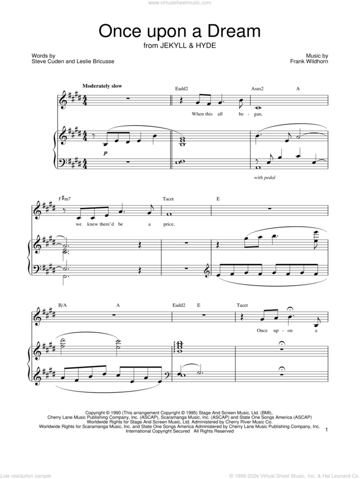 Once Upon A Dream (from Jekyll and Hyde) sheet music for voice and piano by Leslie Bricusse, Jekyll & Hyde (Musical), Frank Wildhorn and Steve Cuden, intermediate skill level