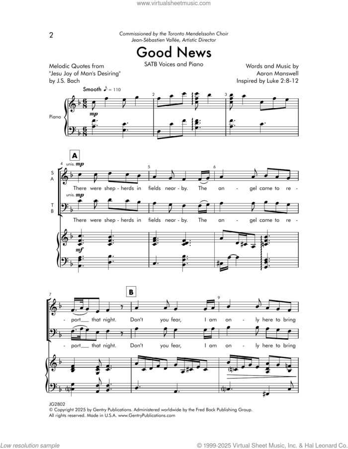 Good News sheet music for choir (SATB: soprano, alto, tenor, bass) by Aaron Manswell, intermediate skill level