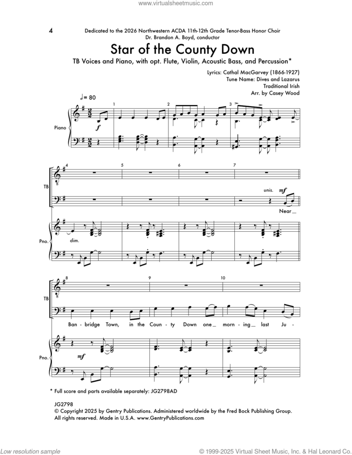 Star of the County Down sheet music for choir (TB: tenor, bass) by Casey Wood, intermediate skill level