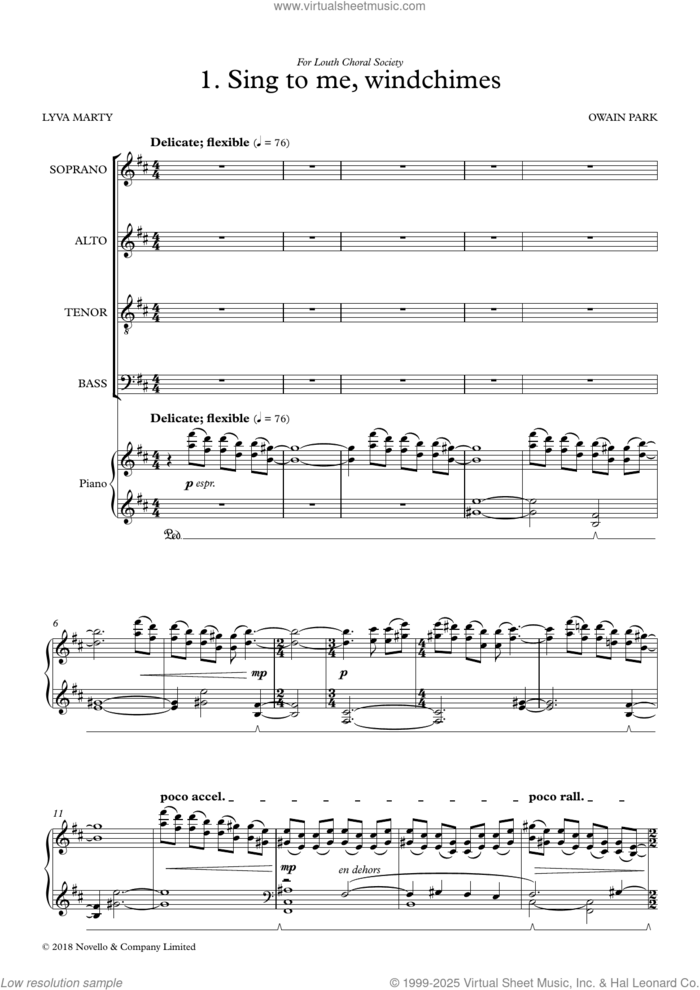 Sing To Me, Windchimes sheet music for choir (SATB: soprano, alto, tenor, bass) by Owain Park, classical score, intermediate skill level