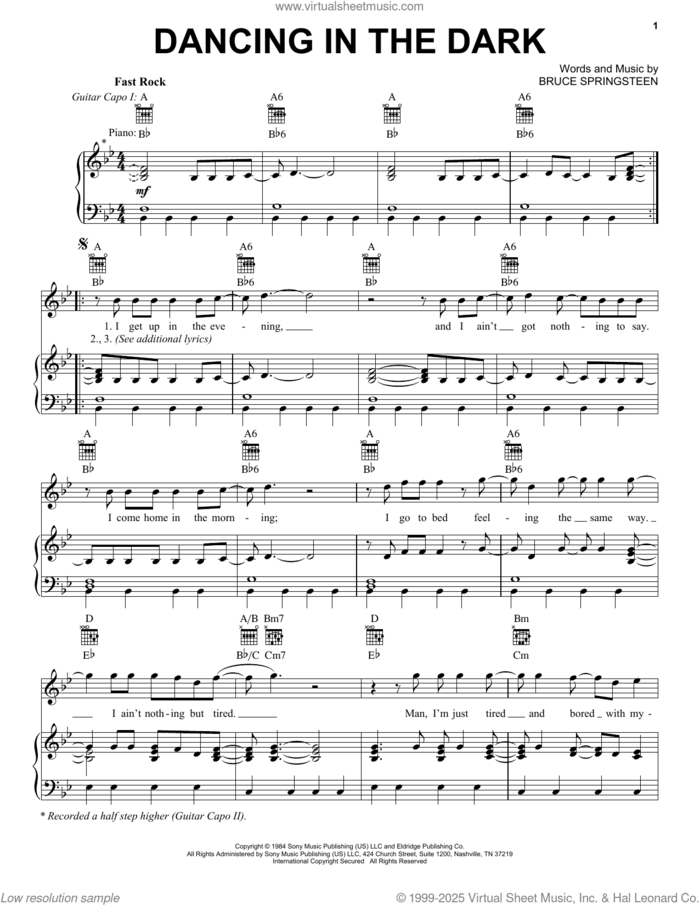 Dancing In The Dark sheet music for voice, piano or guitar by Bruce Springsteen, intermediate skill level