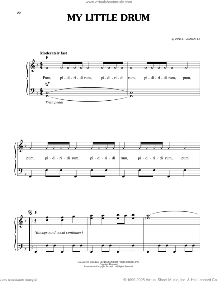 My Little Drum (from A Charlie Brown Christmas) sheet music for piano solo by Vince Guaraldi, easy skill level