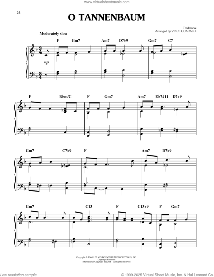 O Tannenbaum (from A Charlie Brown Christmas) sheet music for piano solo by Vince Guaraldi and Miscellaneous, easy skill level