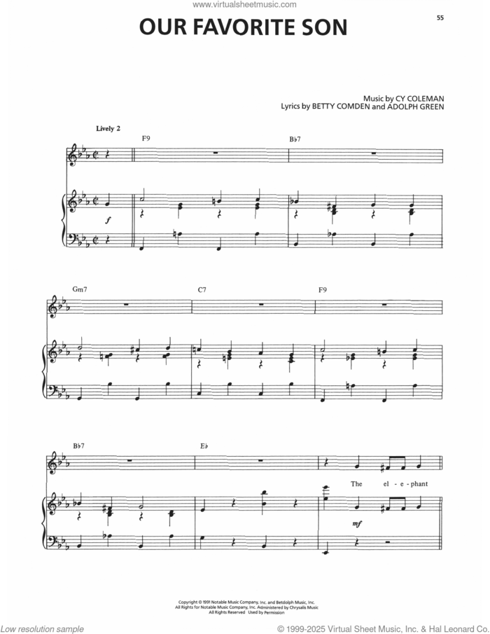 Our Favorite Son (from The Will Rogers Follies) sheet music for voice and piano by Cy Coleman, Adolph Green and Betty Comden, intermediate skill level