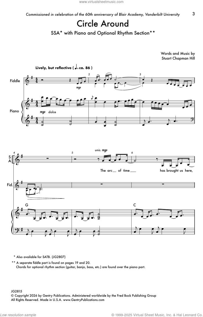 Circle Around sheet music for choir (SSA: soprano, alto) by Stuart Chapman Hill, intermediate skill level