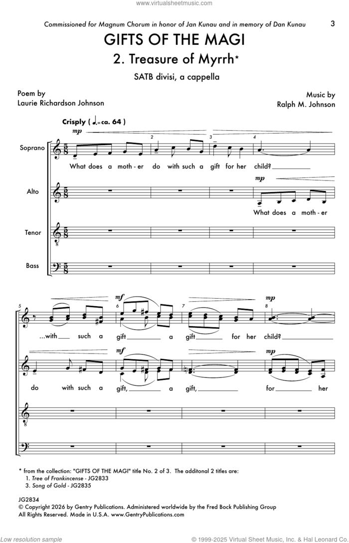 Gifts Of The Magi - 2. Treasure Of Myrrh sheet music for choir (SATB: soprano, alto, tenor, bass) by Ralph M. Johnson and Laurie Richardson Johnson, intermediate skill level