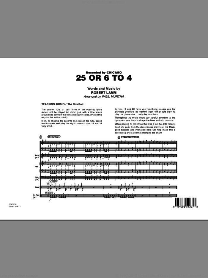 25 Or 6 To 4 (COMPLETE) sheet music for jazz band by Paul Murtha, Chicago and Robert Lamm, intermediate skill level