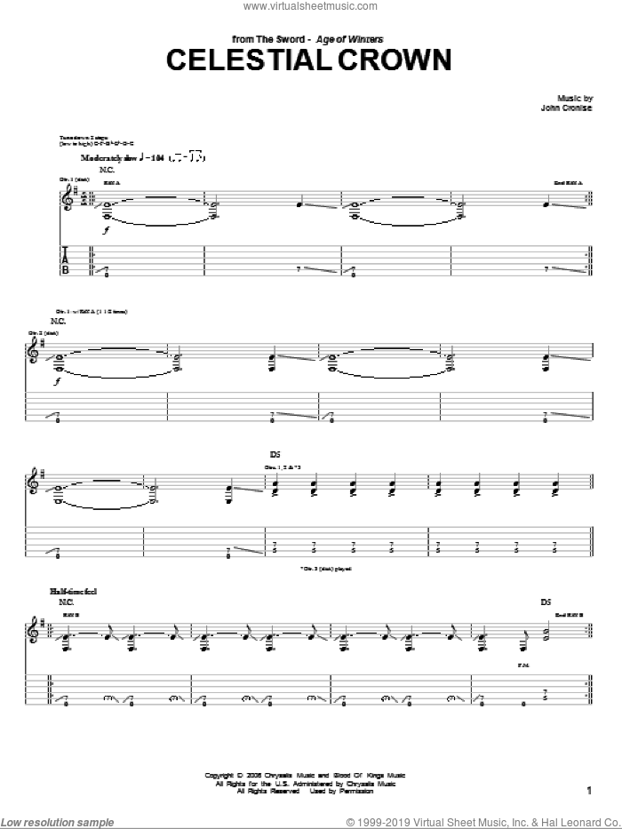 Celestial Crown sheet music for guitar (tablature) by The Sword and John Cronise, intermediate skill level