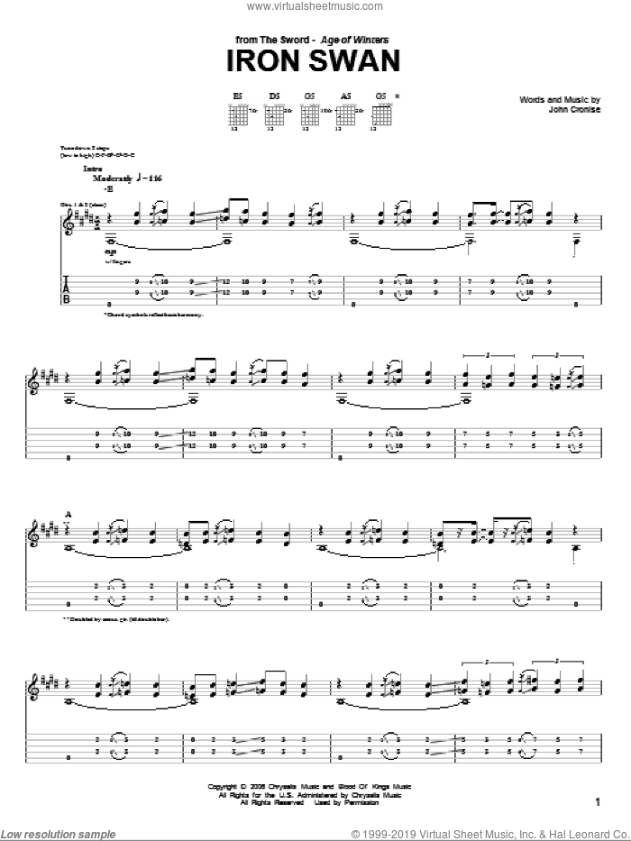 Iron Swan sheet music for guitar (tablature) by The Sword and John Cronise, intermediate skill level