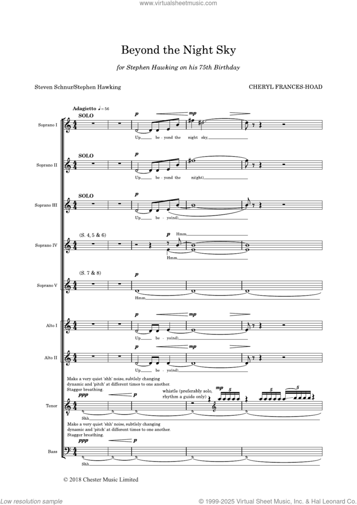 Beyond The Night Sky sheet music for choir (SATB: soprano, alto, tenor, bass) by Cheryl Frances-Hoad, intermediate skill level