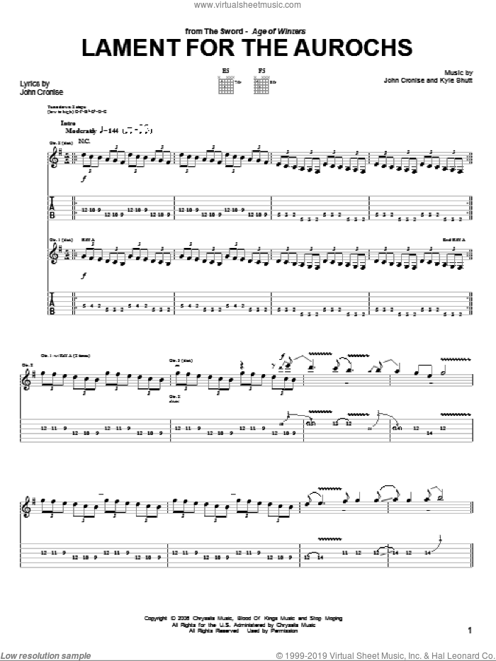 Lament For The Aurochs sheet music for guitar (tablature) by The Sword, Jason Shutt and John Cronise, intermediate skill level