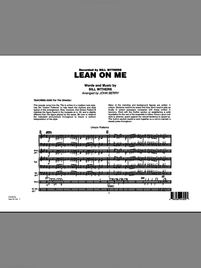 Lean On Me (COMPLETE) sheet music for jazz band by Bill Withers and John Berry, intermediate skill level