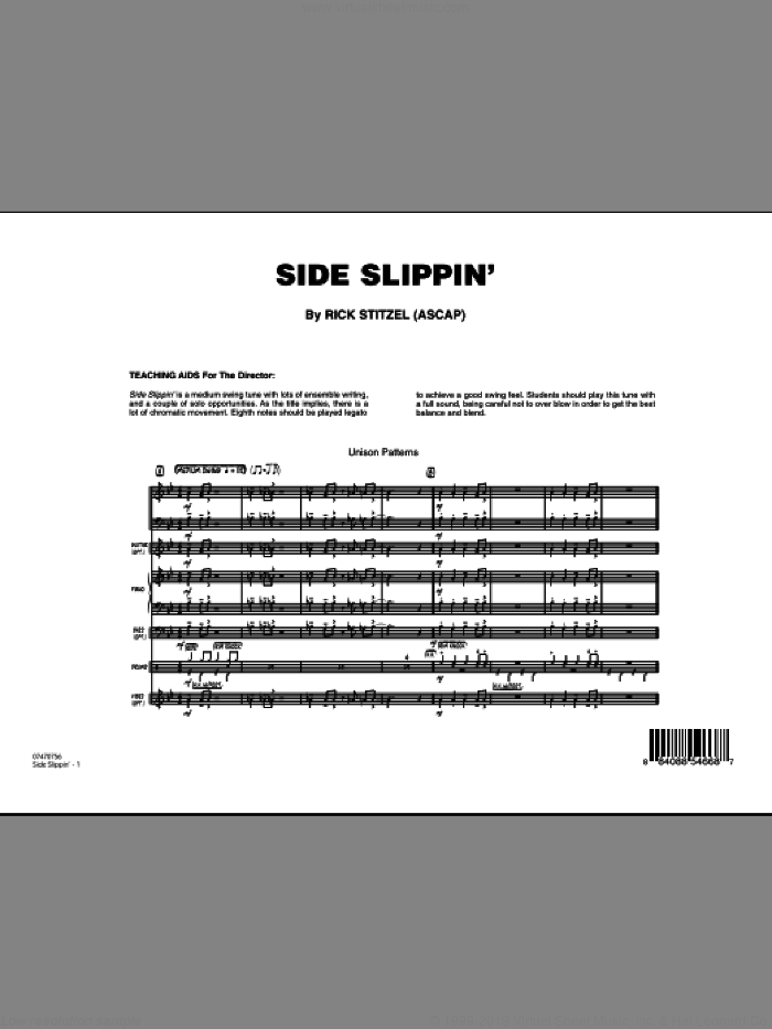 Side Slippin' (COMPLETE) sheet music for jazz band by Rick Stitzel, intermediate skill level