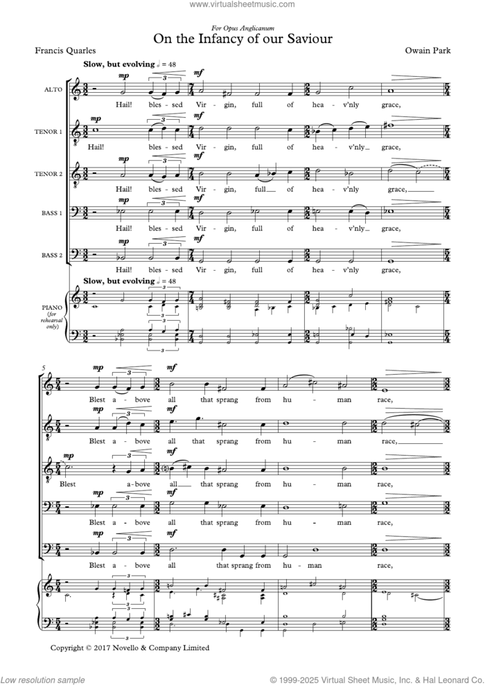 On The Infancy Of Our Saviour sheet music for choir (ATTBB) by Owain Park, classical score, intermediate skill level
