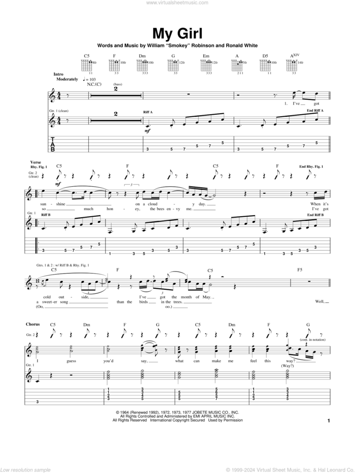 My Girl sheet music for guitar (tablature) by The Temptations and Ronald White, intermediate skill level