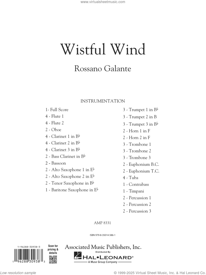Wistful Wind (COMPLETE) sheet music for concert band by Rossano Galante, classical score, intermediate skill level