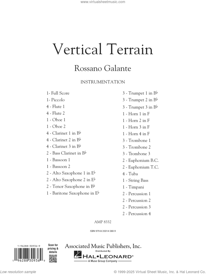 Vertical Terrain (COMPLETE) sheet music for concert band by Rossano Galante, intermediate skill level
