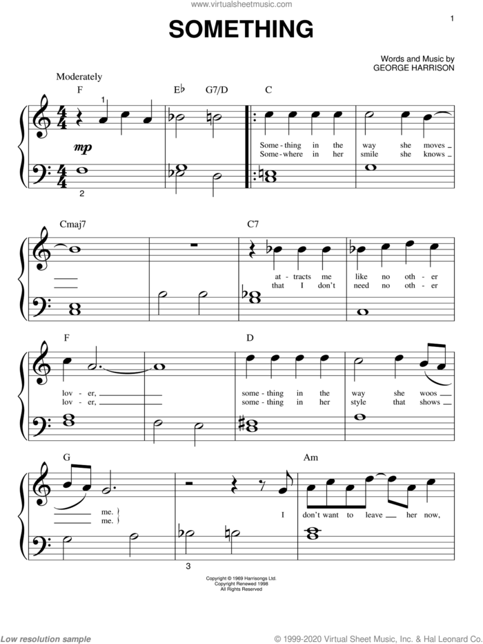 Something sheet music for piano solo (big note book) by The Beatles and George Harrison, easy piano (big note book)