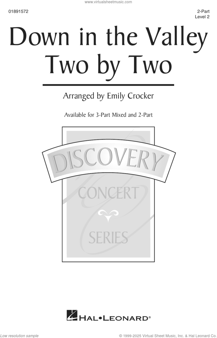 Down In The Valley Two By Two sheet music for choir (2-Part) by Emily Crocker and African American Folksong, intermediate duet