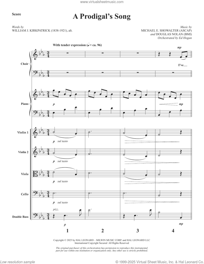 A Prodigal's Song (COMPLETE) sheet music for orchestra/band by William J. Kirkpatrick, Douglas Nolan, Michael E. Showalter and Michael E. Showalter and Douglas Nolan, intermediate skill level