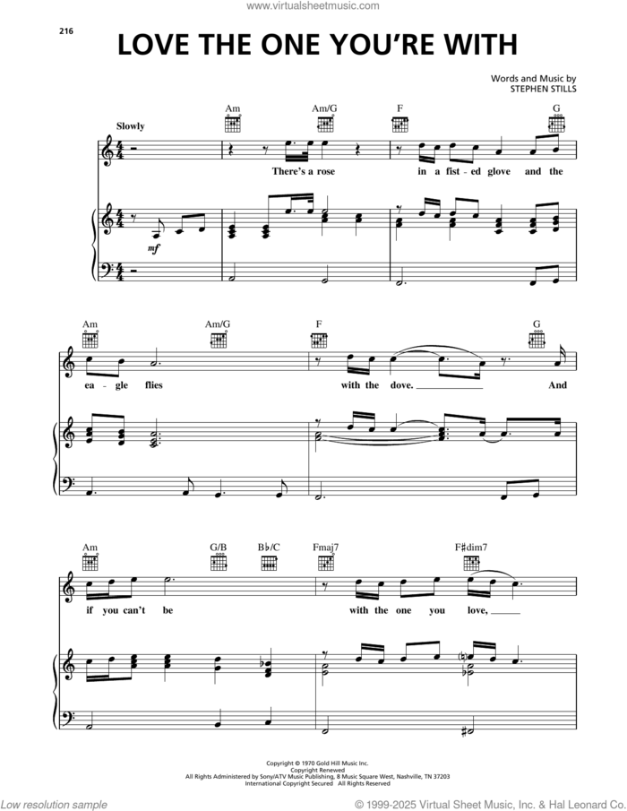 Love The One You're With sheet music for voice, piano or guitar by Luther Vandross and Stephen Stills, intermediate skill level