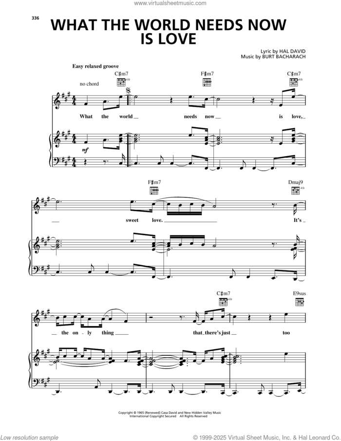 What The World Needs Now Is Love sheet music for voice, piano or guitar by Luther Vandross, Burt Bacharach and Hal David, intermediate skill level