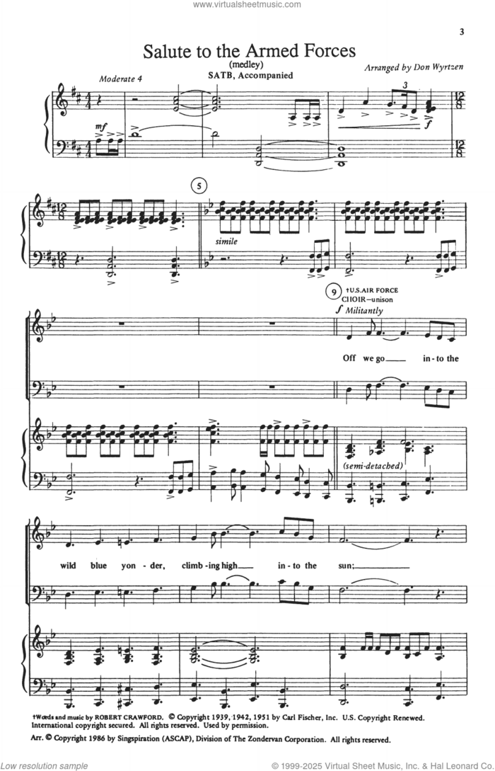 Salute To The Armed Forces sheet music for choir (SATB: soprano, alto, tenor, bass) by Don Wyrtzen and Phil and Lynne Brower, Don Wyrtzen, Lynne Brower and Phil Brower, intermediate skill level