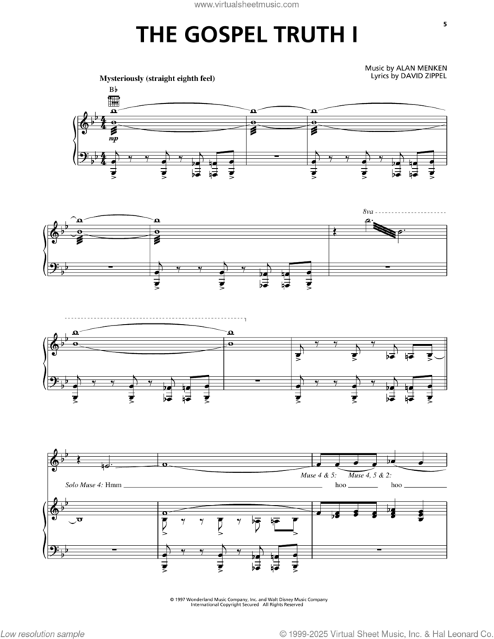 The Gospel Truth I (from Hercules) sheet music for voice, piano or guitar by Alan Menken and David Zippel, intermediate skill level