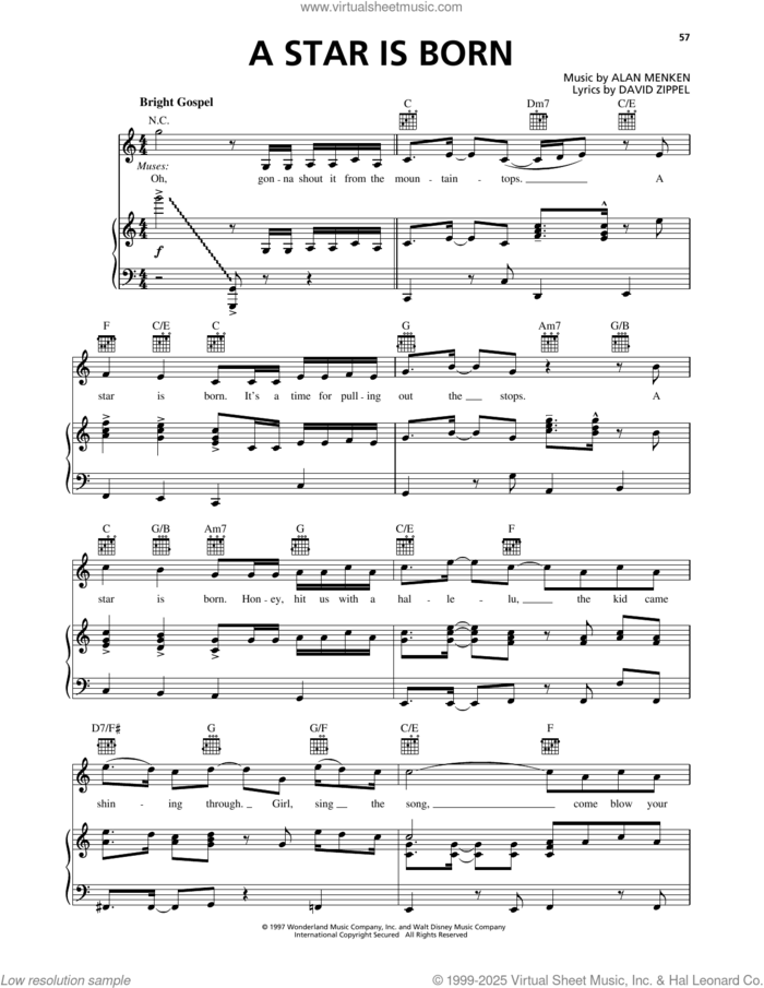 A Star Is Born (from Hercules) sheet music for voice, piano or guitar by Alan Menken and David Zippel, intermediate skill level