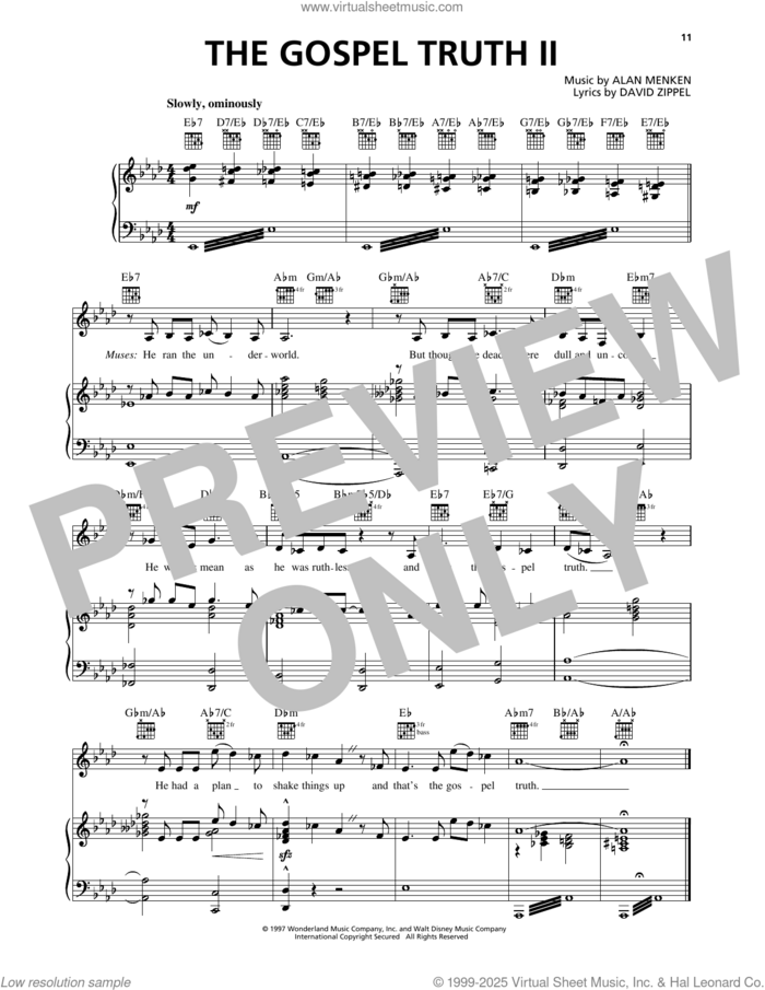 The Gospel Truth II (from Hercules) sheet music for voice, piano or guitar by Alan Menken and David Zippel, intermediate skill level