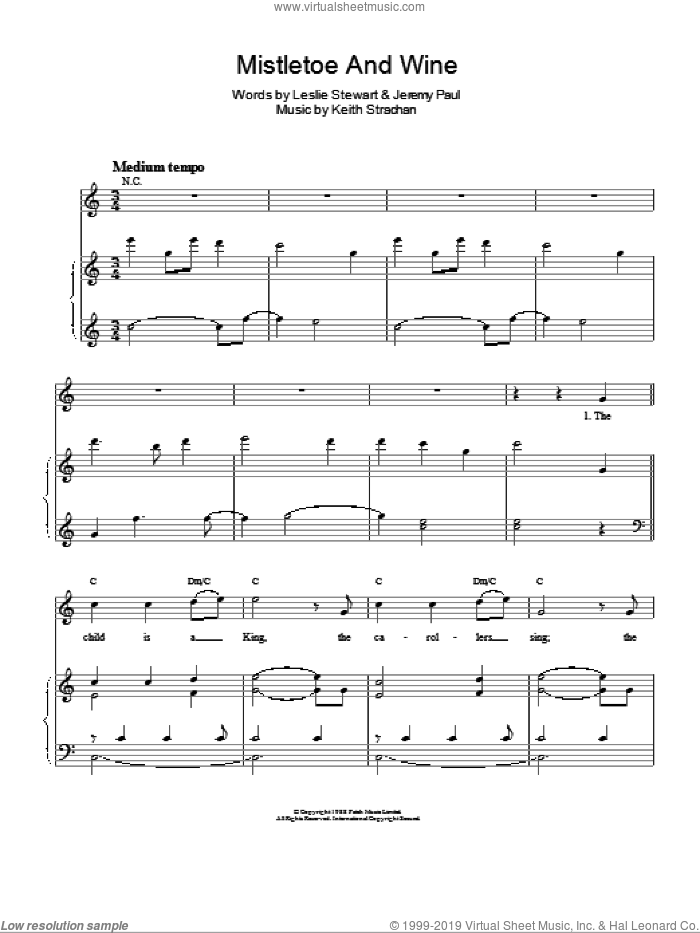 Mistletoe And Wine sheet music for voice and piano by Cliff Richard, Jeremy Paul, Keith Strachan and Leslie Stewart, intermediate skill level