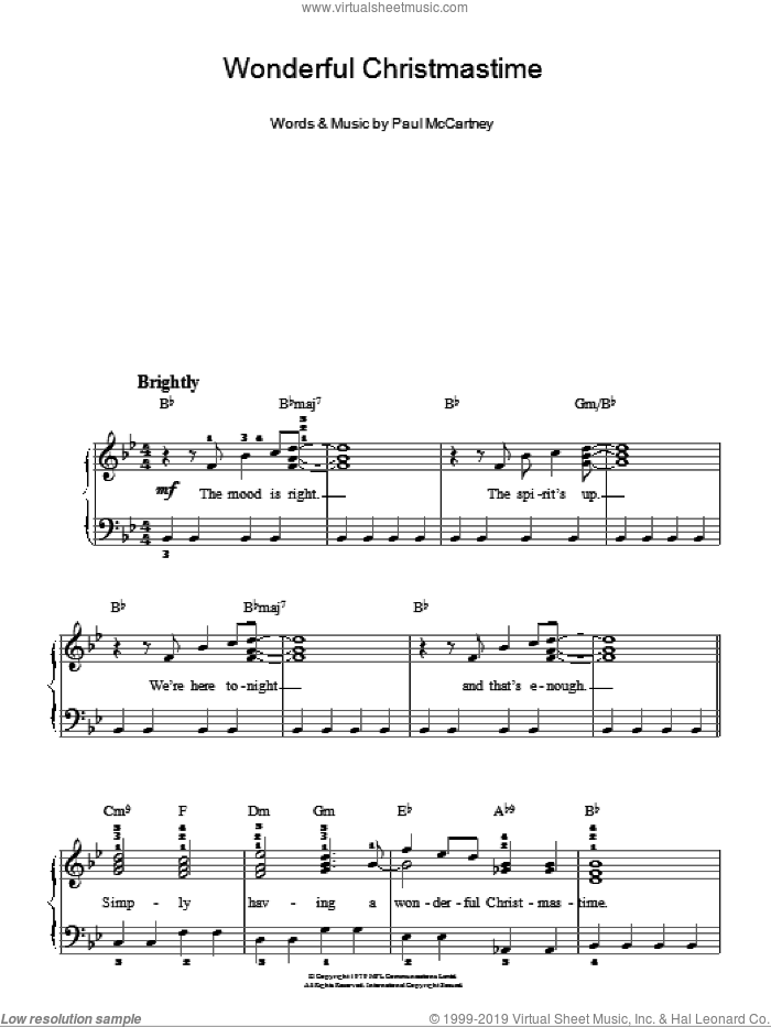 Wonderful Christmastime sheet music for piano solo by Paul McCartney, easy skill level