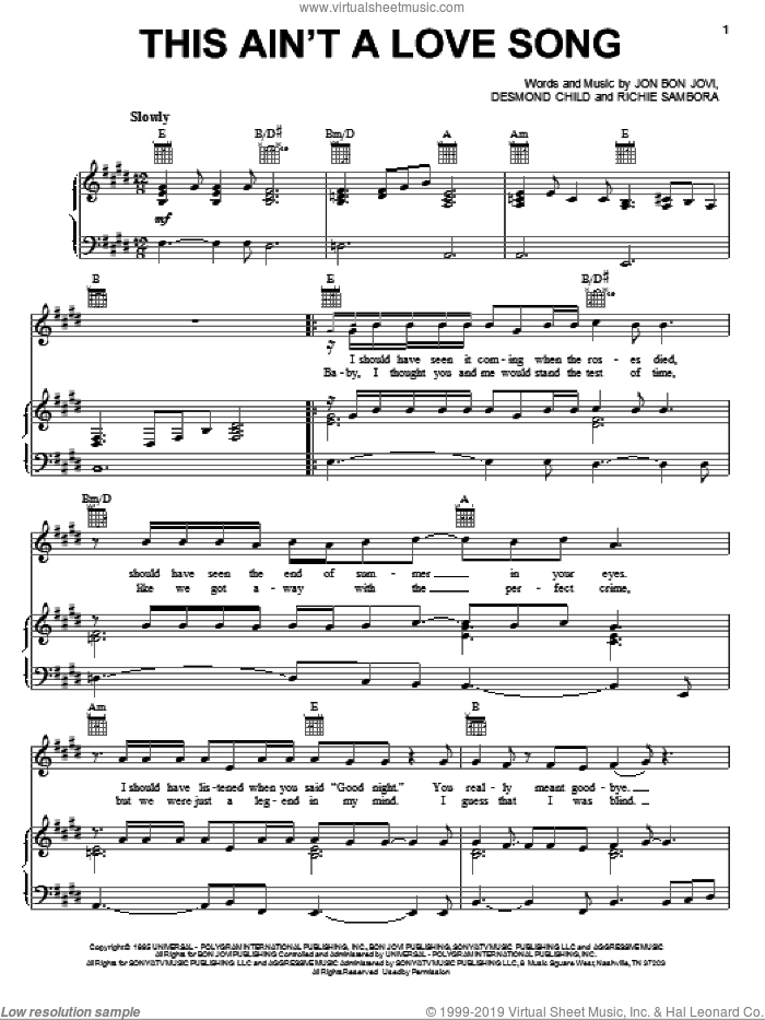 This Ain't A Love Song sheet music for voice, piano or guitar by Bon Jovi, Desmond Child and Richie Sambora, intermediate skill level