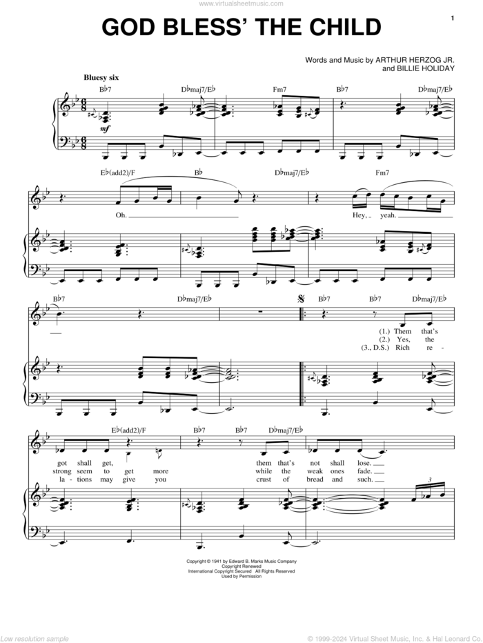 God Bless' The Child sheet music for voice and piano by Nikki Yanofsky, Arthur Herzog Jr. and Billie Holiday, intermediate skill level