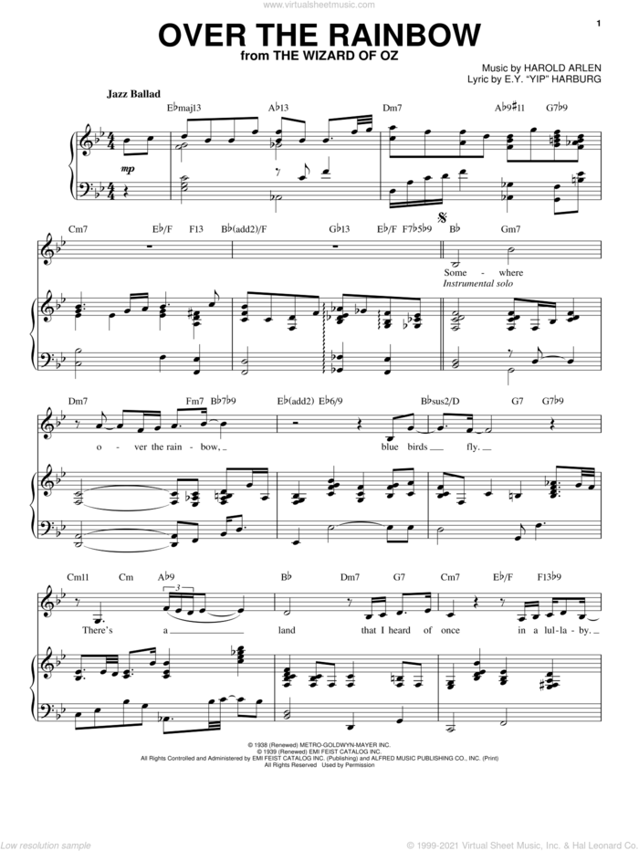 Over The Rainbow sheet music for voice and piano by Nikki Yanofsky, Judy Garland, The Wizard Of Oz (Movie), E.Y. Harburg and Harold Arlen, intermediate skill level