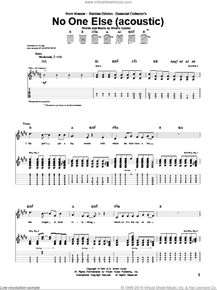 No One Else sheet music for guitar (tablature) by Weezer and Rivers Cuomo, intermediate skill level