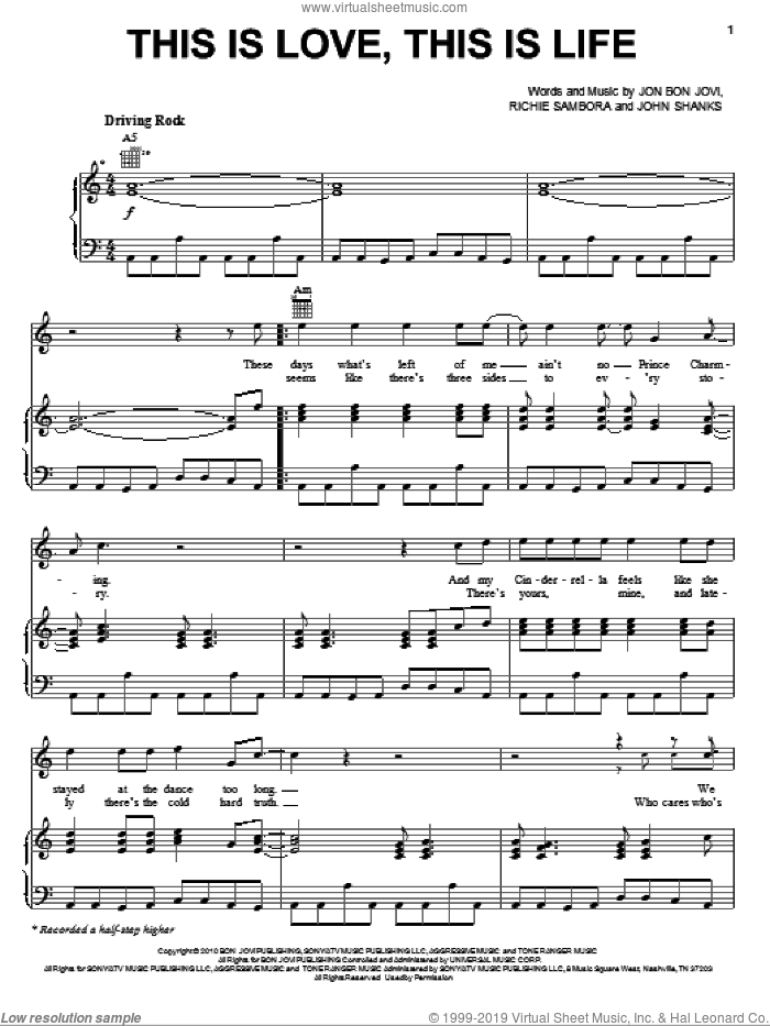 This Is Love, This Is Life sheet music for voice, piano or guitar by Bon Jovi, John Shanks and Richie Sambora, intermediate skill level