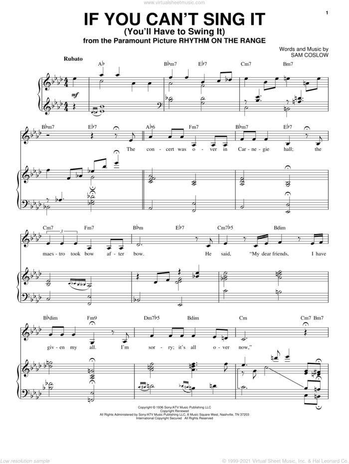 If You Can't Sing It (You'll Have To Swing It) sheet music for voice and piano by Nikki Yanofsky, Ella Fitzgerald and Sam Coslow, intermediate skill level