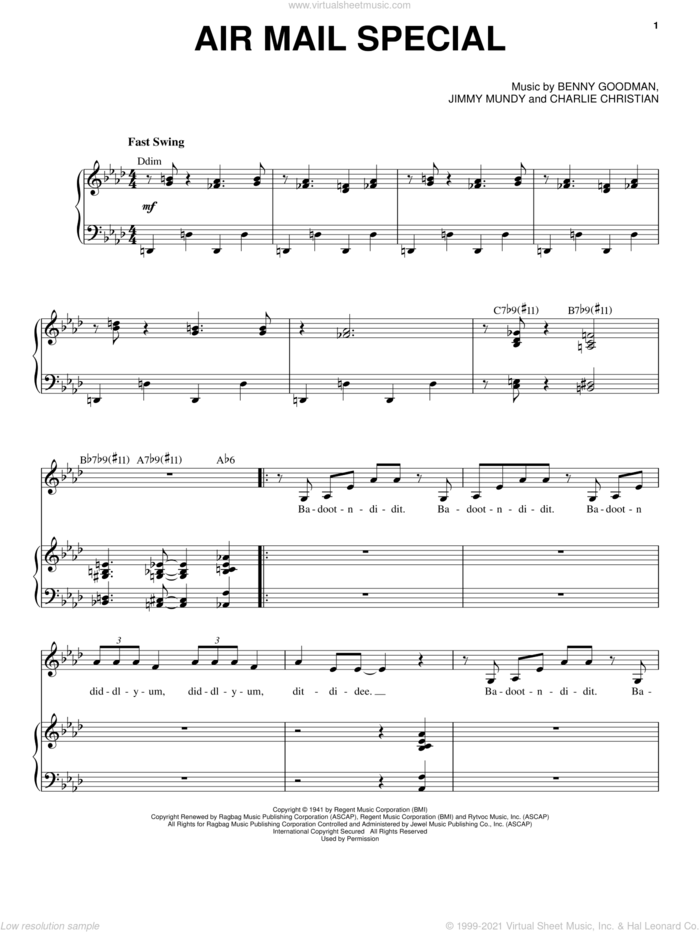 Air Mail Special sheet music for voice and piano by Nikki Yanofsky, Benny Goodman, Charlie Christian and Jimmy Mundy, intermediate skill level