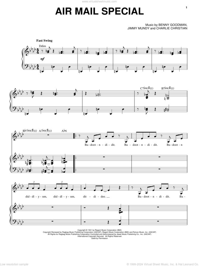 Air Mail Special sheet music for voice and piano by Nikki Yanofsky, Benny Goodman, Charlie Christian and Jimmy Mundy, intermediate skill level