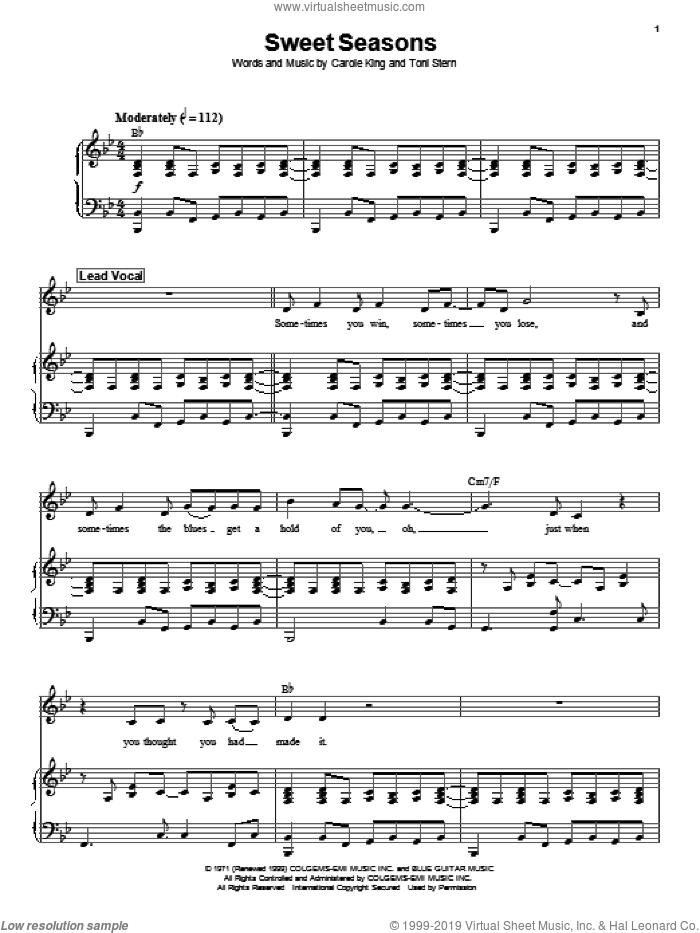 Sweet Seasons sheet music for voice and piano by Carole King and Toni Stern, intermediate skill level